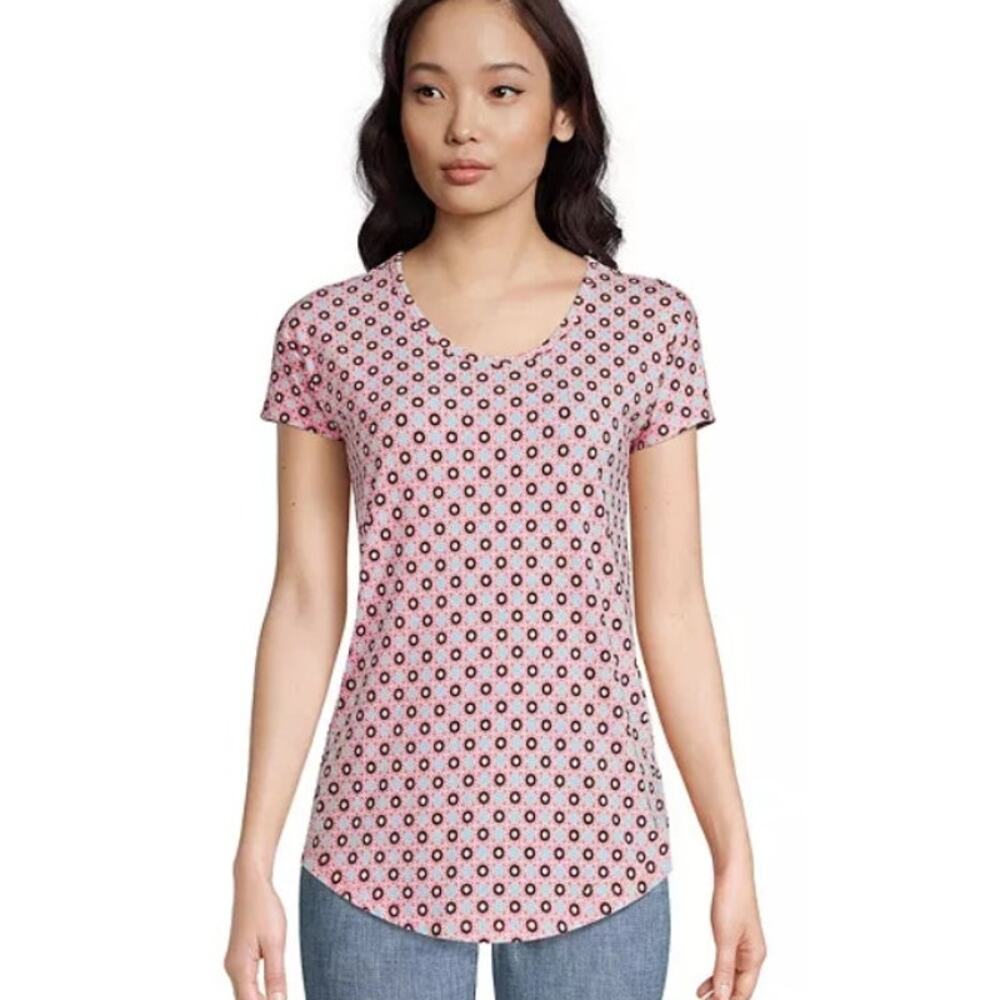 Lands' End Women's Size Large Short Sleeve Scoop Neck Medallion Tile T-Shirt